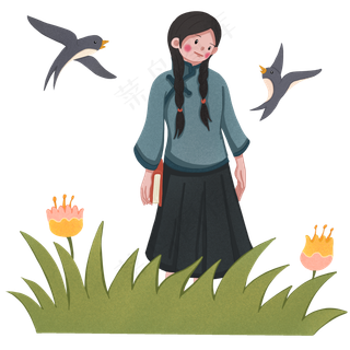 青年节民国青年少女和燕子