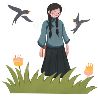 青年节民国青年少女和燕子