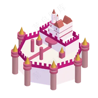 2.5D轴侧小清新城堡,免抠元素