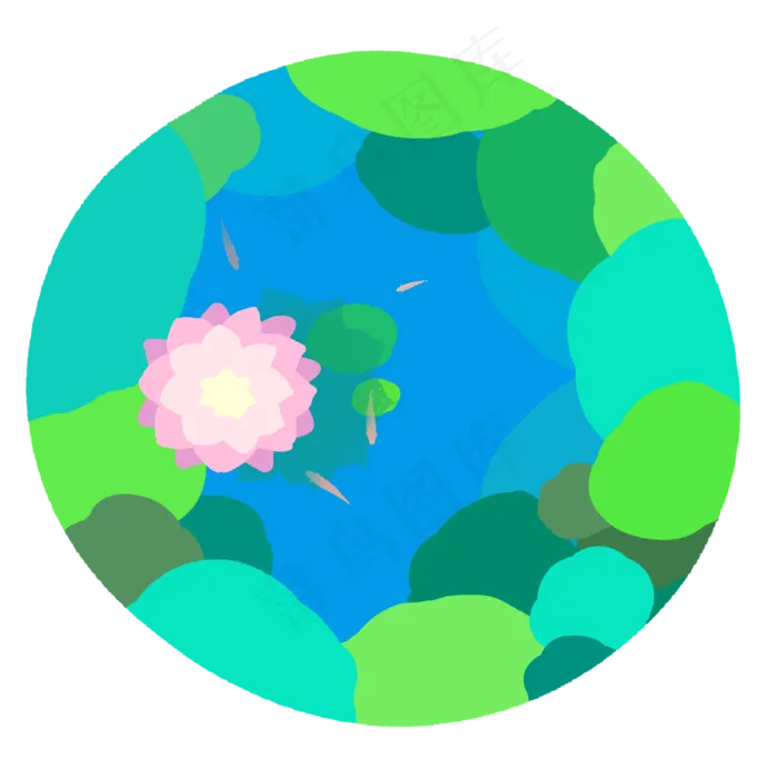 蓝色系清新夏季荷塘荷花风景(2000X2000(DPI:300))psd模版下载