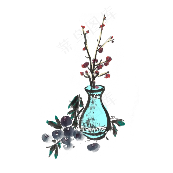 新鲜水果蓝莓手绘水墨风(4000X4000(DPI:300))psd模版下载