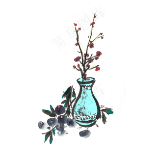 新鲜水果蓝莓手绘水墨风