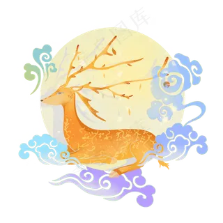 中国风梅花鹿祥云,免抠元素