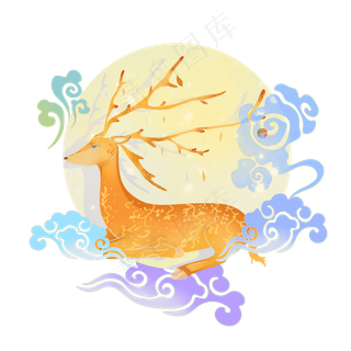 中国风梅花鹿祥云,免抠元素