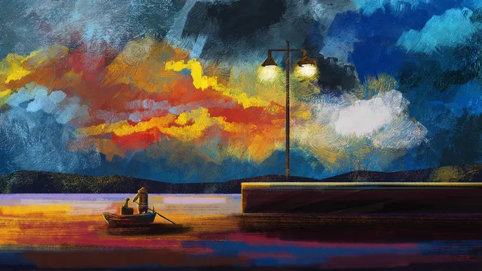 海边码头黄昏下风景(2880*1620px 300 dpi )