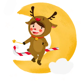 圣诞节手绘卡通人物圣诞麋鹿小朋,免抠元素