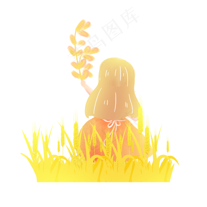 芒种麦穗拿麦子的女孩素材