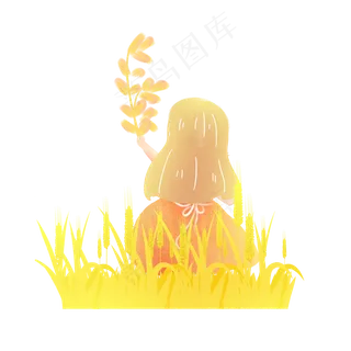 芒种麦穗拿麦子的女孩素材