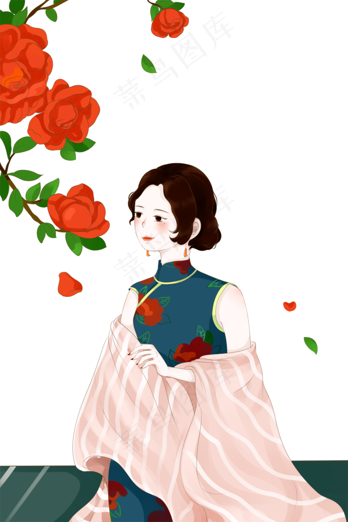 民国风唯美美人赏玫瑰