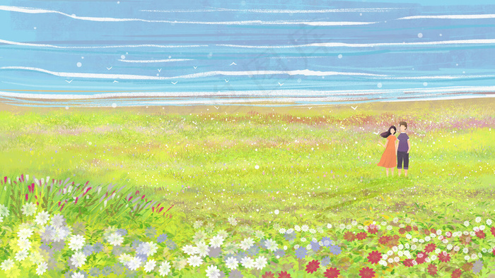 夏日景色海边小清新治愈系(2880*1620px 300 dpi )psd模版下载