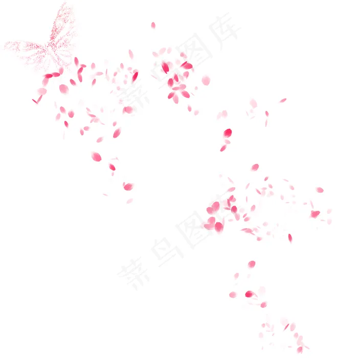 粉红色的落叶蝴蝶漂浮插图元素,免抠元素(2000*2000px 300 dpi )psd模版下载