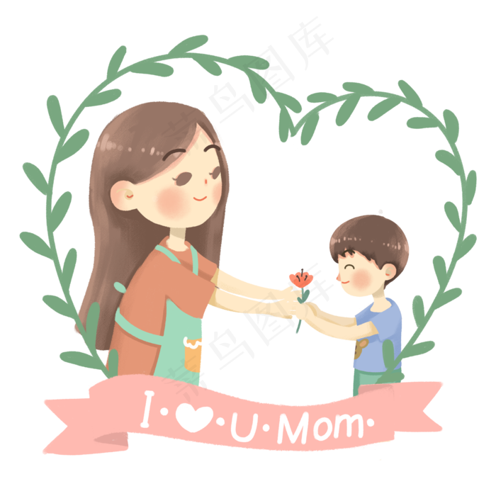 母亲节献花卡通人物手绘