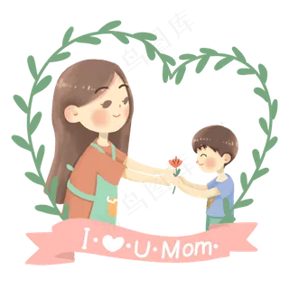母亲节献花卡通人物手绘