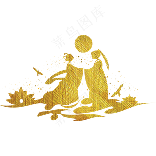 七夕牛郎织女鹊桥图案,免抠元素