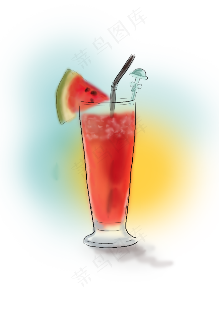 手绘夏季西瓜果汁
