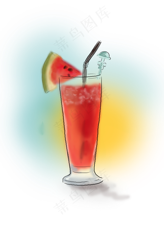 手绘夏季西瓜果汁