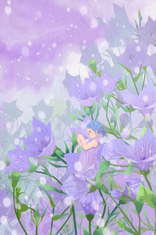 六月你好紫色肌理唯美浪漫桔梗花精灵