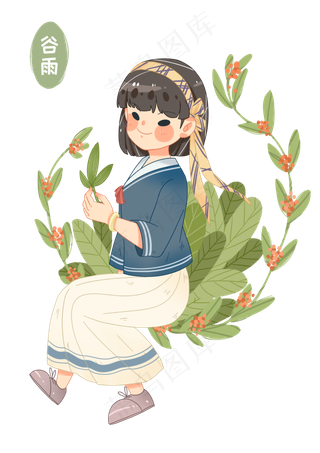 谷雨拿着叶子的女孩