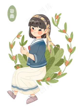 谷雨拿着叶子的女孩