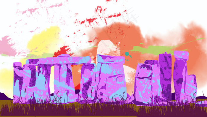 英国巨石阵创意插画