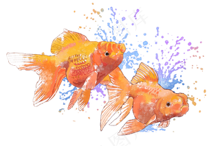 金鱼水墨画喷溅,免抠元素