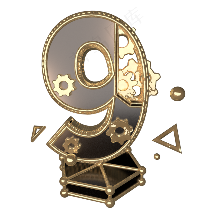 C4D黑金风机械风酷炫风倒计时数字9