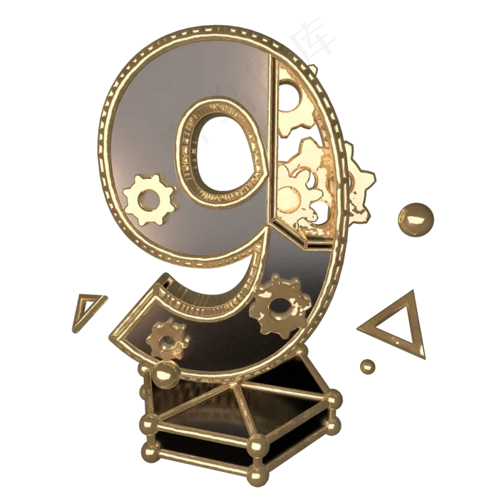 C4D黑金风机械风酷炫风倒计时数字9