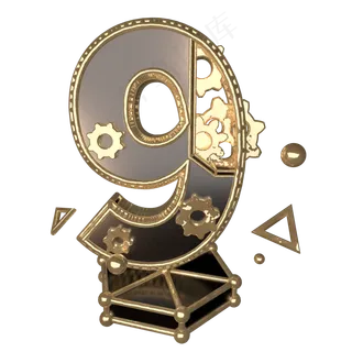 C4D黑金风机械风酷炫风倒计时数字9