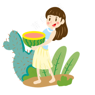 夏日吃西瓜开心女生