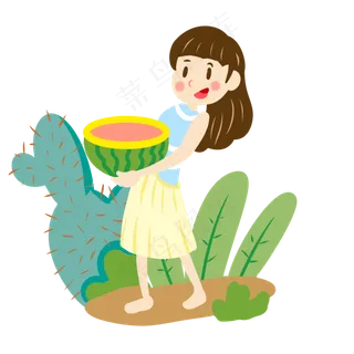 夏日吃西瓜开心女生