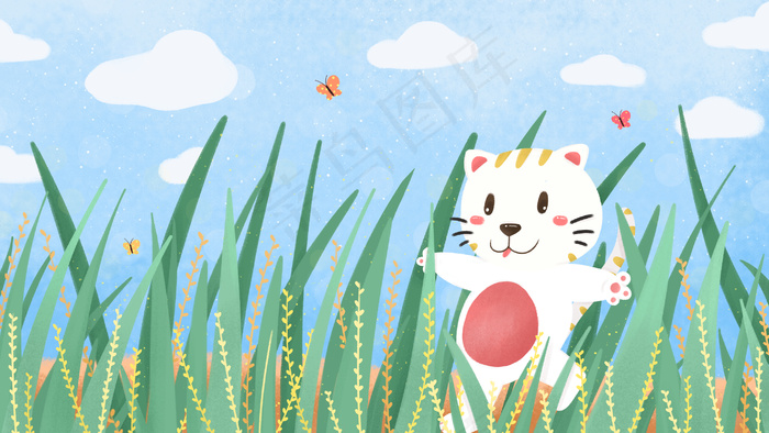 小满节气猫蓝天白云治愈(2880*1620px 300 dpi )psd模版下载