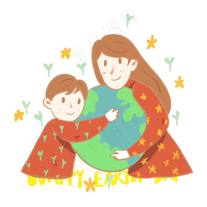 世界地球日母子免抠元素