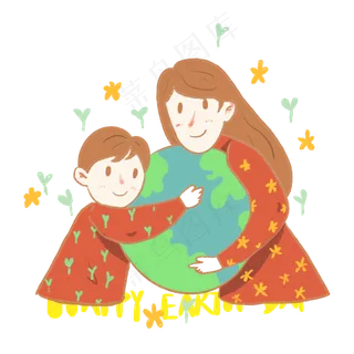 世界地球日母子免抠元素
