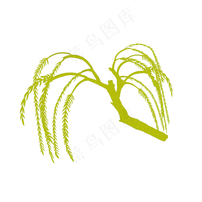 手绘金色柳树剪影装饰图案PNG
