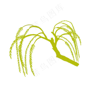 手绘金色柳树剪影装饰图案PNG