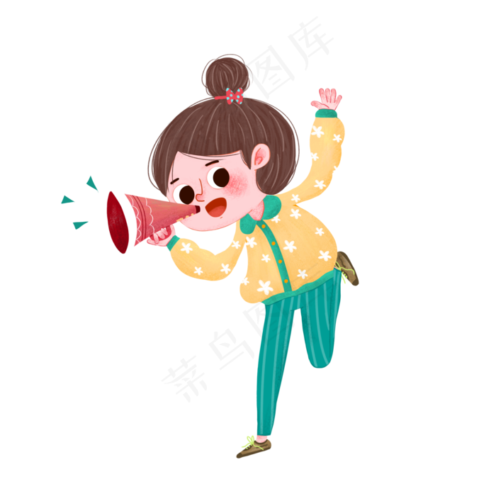 手绘卡通拿喇叭的小女孩,免抠元素(2000*2000px 300 dpi )psd模版下载