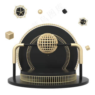 C4D黑金立体圆盘舞台电商底座元素,免抠元素