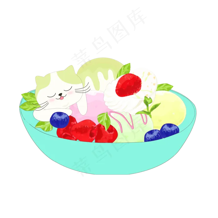 盆里的水果猫咪元素设计(2000X2000(DPI:96))psd模版下载