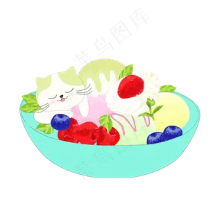 盆里的水果猫咪元素设计