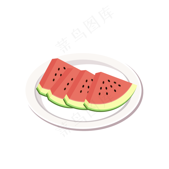 手绘矢量扁平盘装西瓜