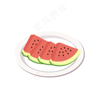 手绘矢量扁平盘装西瓜