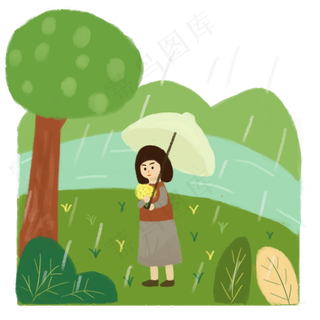 清明节小女孩捧着花去扫墓