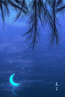 夏至夜晚月亮河水月光