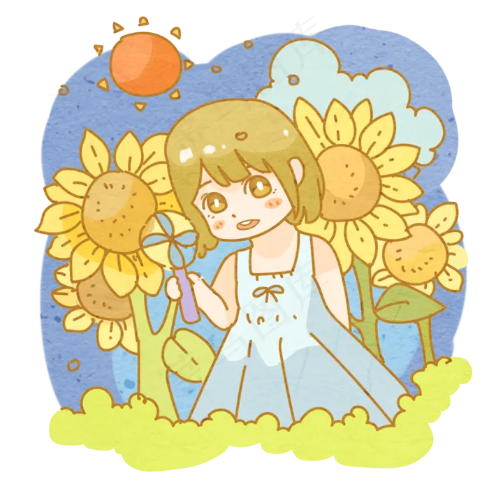 可爱向日葵花玩风车少女(2000X2000(DPI:299))psd模版下载