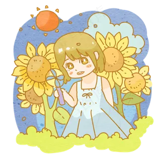 可爱向日葵花玩风车少女