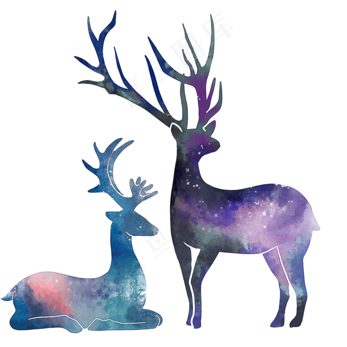 圣诞麋鹿水彩,免抠元素