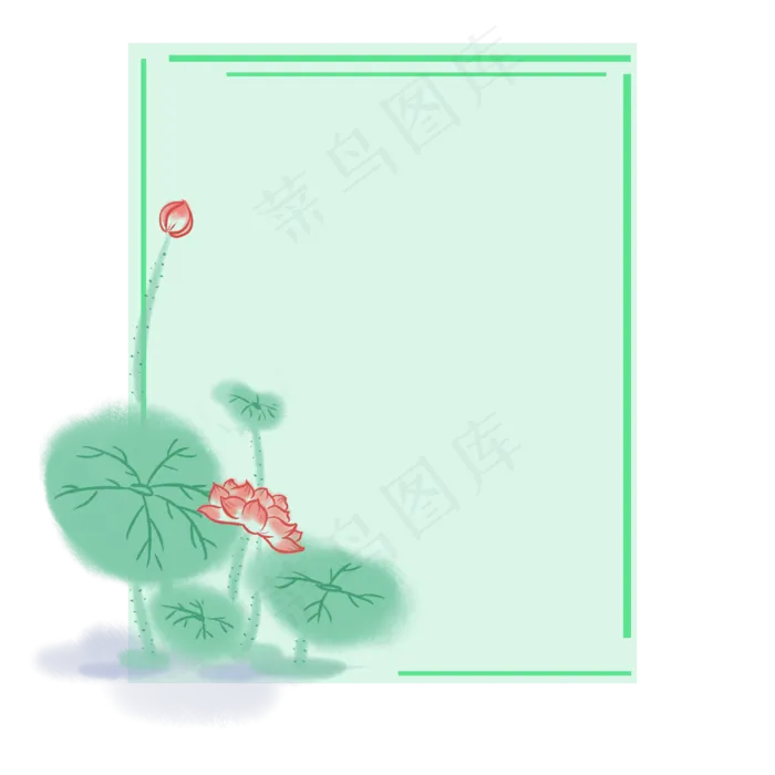 夏季小清新绿色荷花边框(3000X3000(DPI:300))psd模版下载
