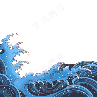 新年国潮浪花祥云边框,免抠元素