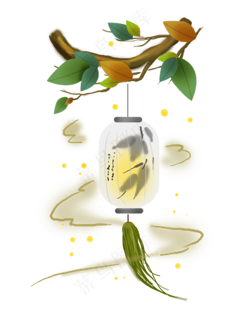 中元节树下的古风灯笼,免抠元素