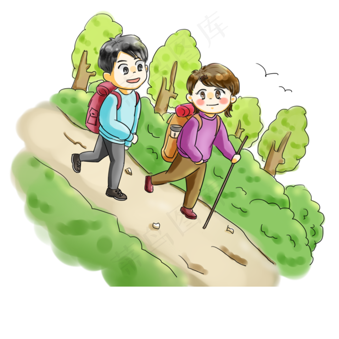 步行日亲子旅游卡通手绘Q版可爱